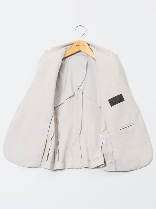 麻調合繊 1ボタン7分袖ジャケット＋テーパードパンツ ベージュ