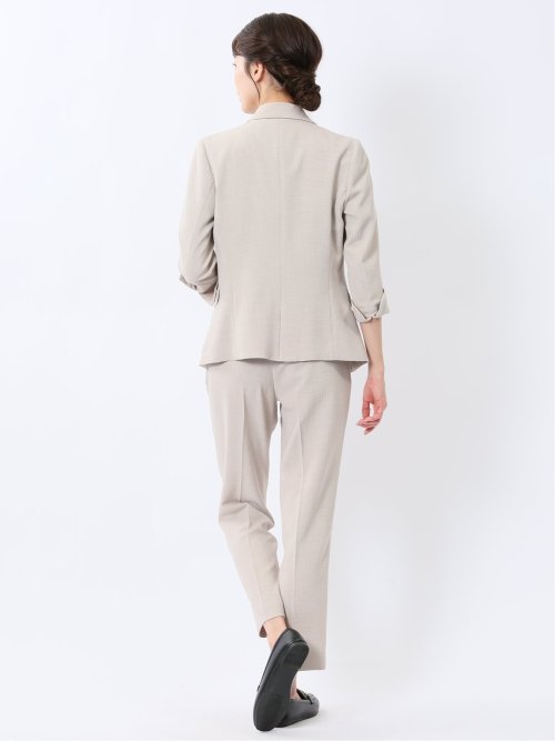麻調合繊 1ボタン7分袖ジャケット＋テーパードパンツ ベージュ