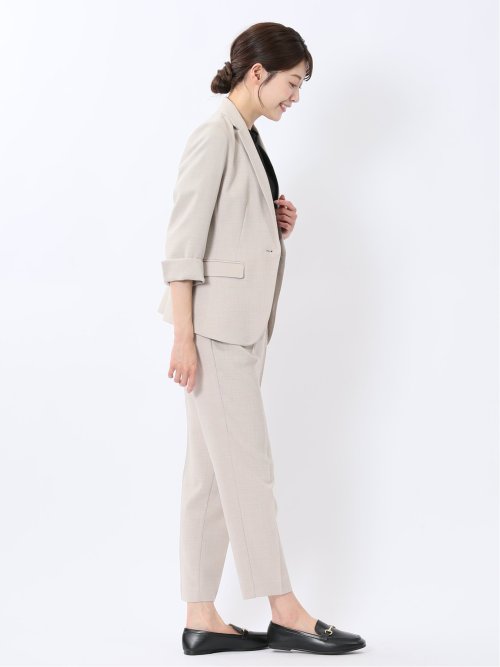 麻調合繊 1ボタン7分袖ジャケット＋テーパードパンツ ベージュ