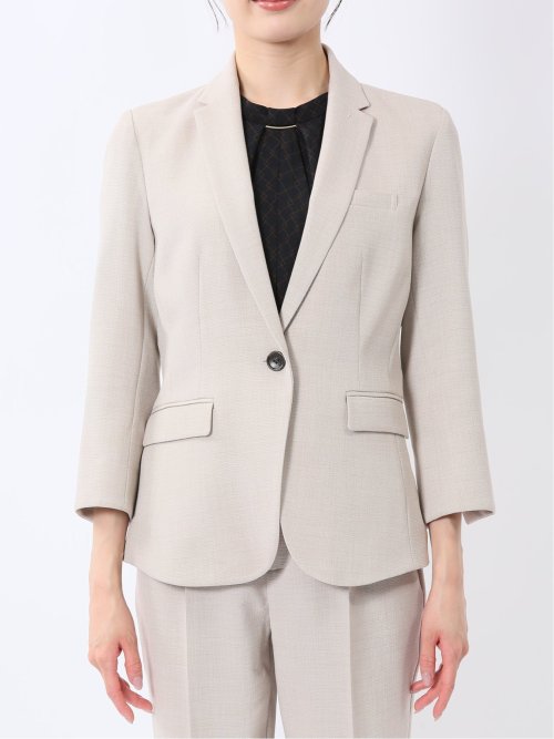 麻調合繊 1ボタン7分袖ジャケット＋テーパードパンツ ベージュ