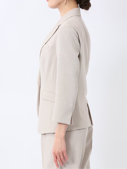 麻調合繊 1ボタン7分袖ジャケット＋テーパードパンツ ベージュ