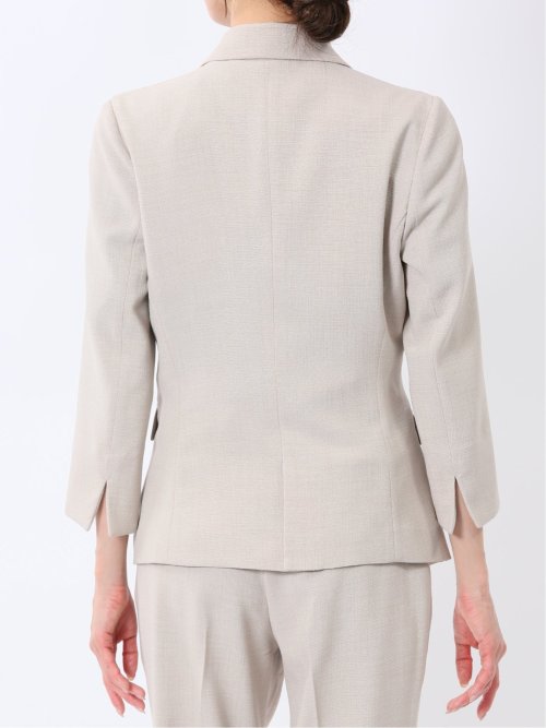 麻調合繊 1ボタン7分袖ジャケット＋テーパードパンツ ベージュ