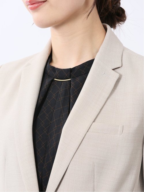 麻調合繊 1ボタン7分袖ジャケット＋テーパードパンツ ベージュ