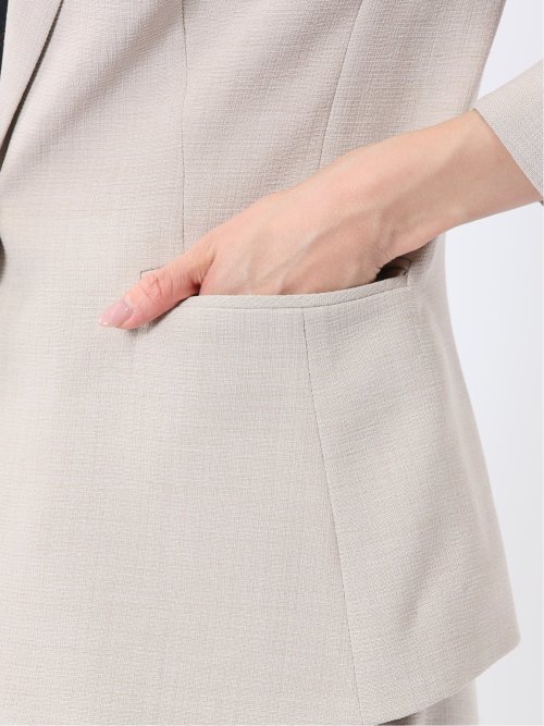 麻調合繊 1ボタン7分袖ジャケット＋テーパードパンツ ベージュ