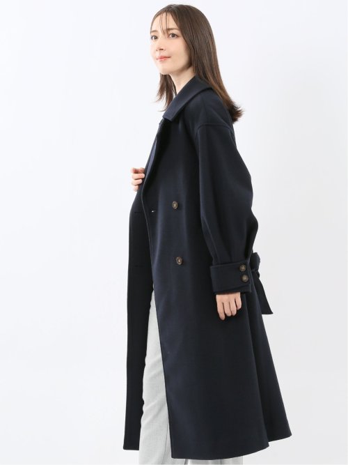 ストレッチ ライトシャギー ロングコート(M 75紺): アウター/コート