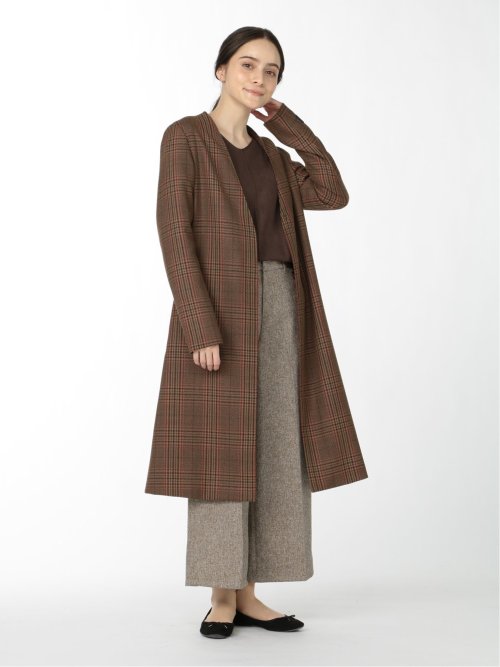 マルゾット/MARZOTTO ウール カラーレスコート チェック こげ茶