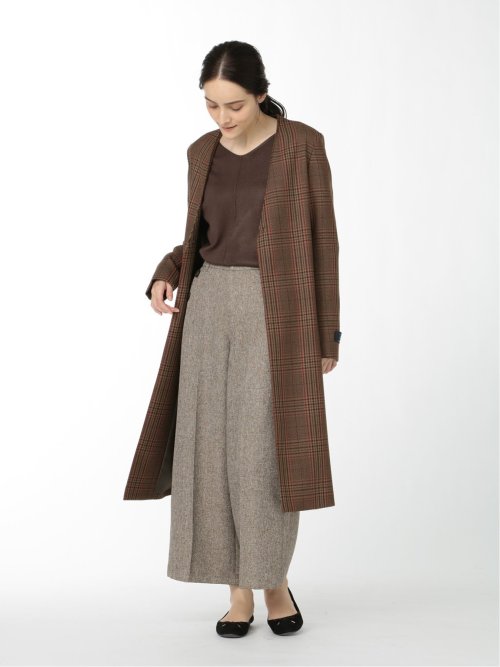 マルゾット/MARZOTTO ウール カラーレスコート チェック こげ茶