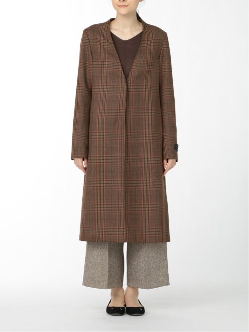 マルゾット/MARZOTTO ウール カラーレスコート チェック こげ茶