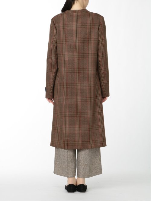 マルゾット/MARZOTTO ウール カラーレスコート チェック こげ茶