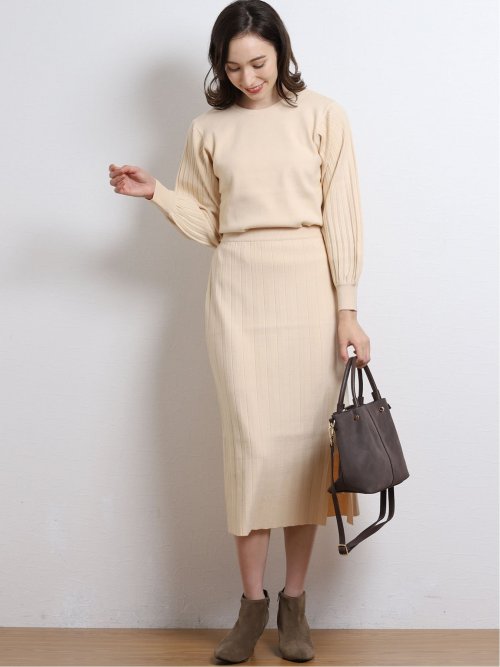 【WEB限定カラー】プリーツ切替 ニットスカート