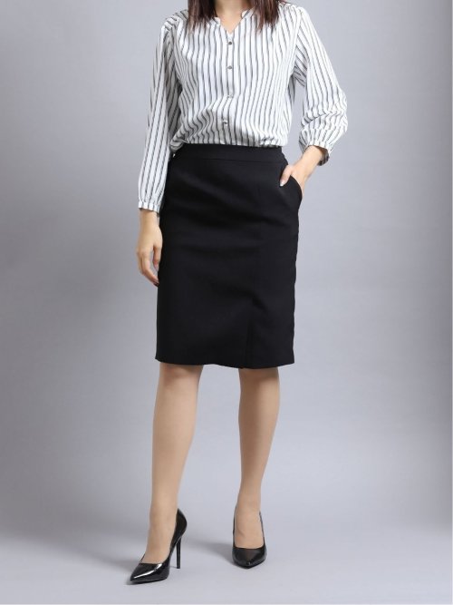麻調合繊 タイトスカート 黒(セットアップ可能)(S 05黒): セットアップ