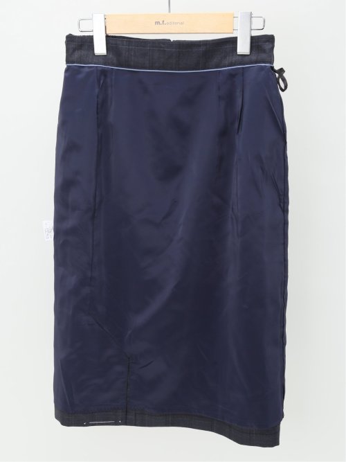 ウール混チェック柄 タイトスカート 紺(セットアップ可能)