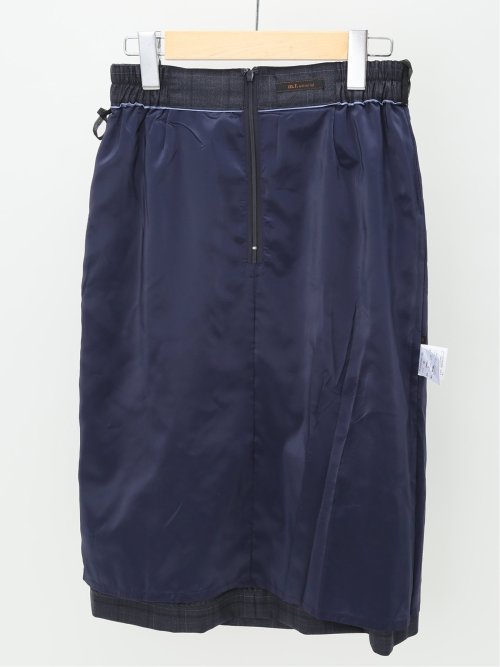 ウール混チェック柄 タイトスカート 紺(セットアップ可能)