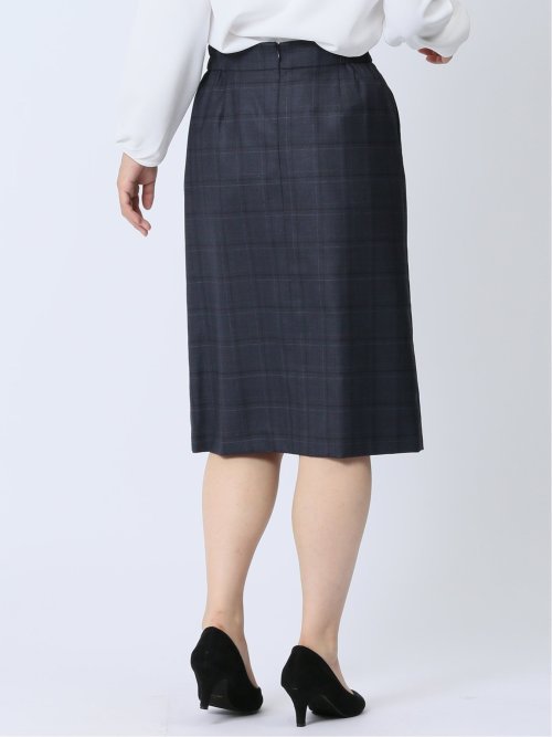 ウール混チェック柄 タイトスカート 紺(セットアップ可能)