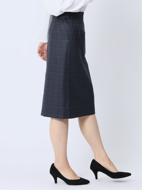 ウール混チェック柄 タイトスカート 紺(セットアップ可能)
