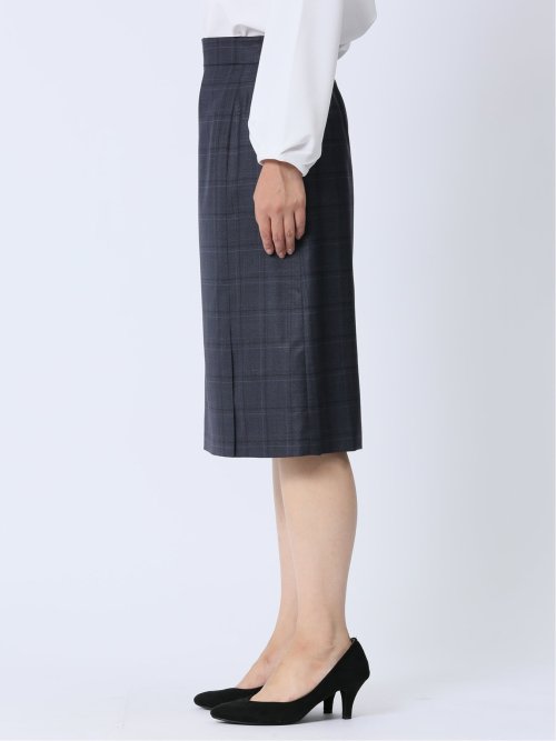 ウール混チェック柄 タイトスカート 紺(セットアップ可能)