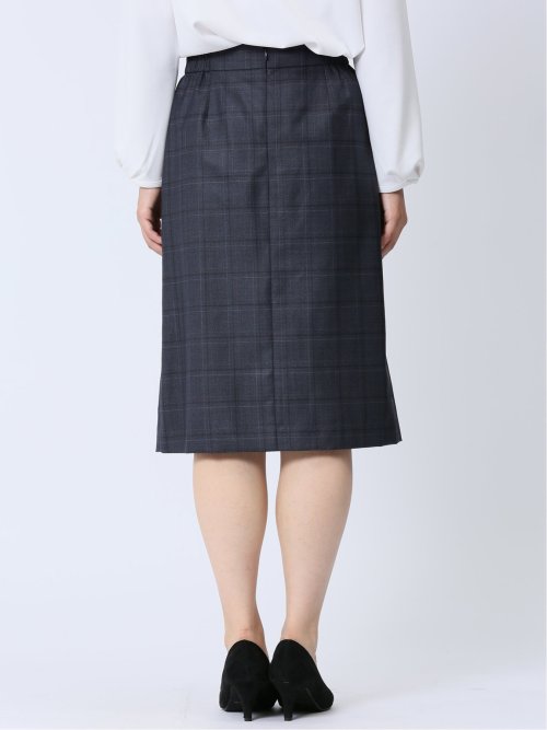 ウール混チェック柄 タイトスカート 紺(セットアップ可能)