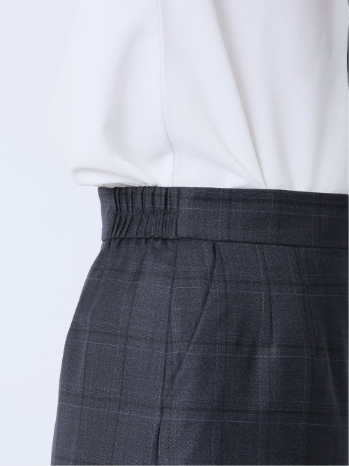 ウール混チェック柄 タイトスカート 紺(セットアップ可能)