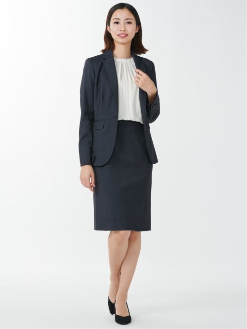 ウール混インディゴ調 タイトスカート(セットアップ可能)