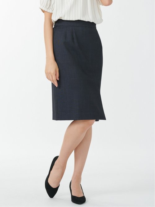 ウール混インディゴ調 タイトスカート(セットアップ可能)