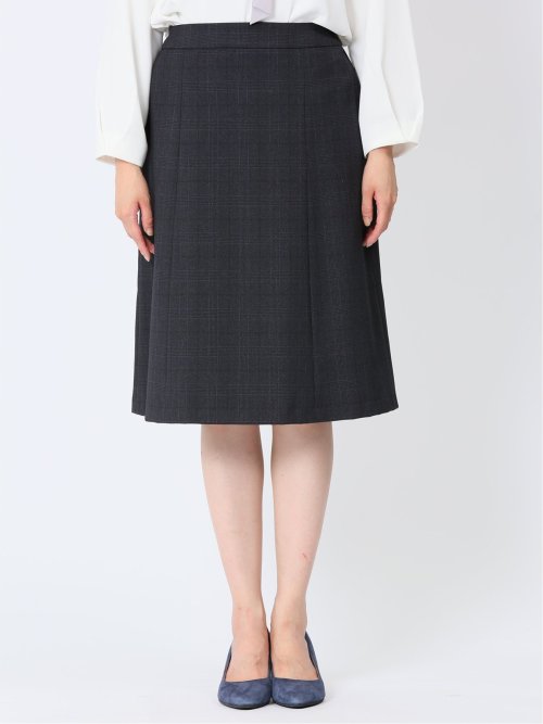 トラベスト チェック柄 フレアースカート 紺(セットアップ可能)