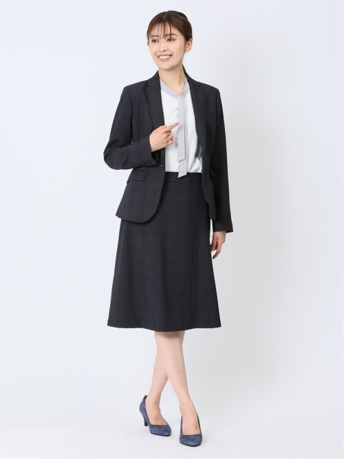 トラベスト チェック柄 フレアースカート 紺(セットアップ可能)