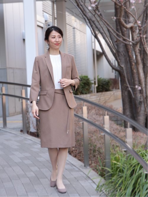 綿麻ライク タイトスカート 茶(セットアップ可能)