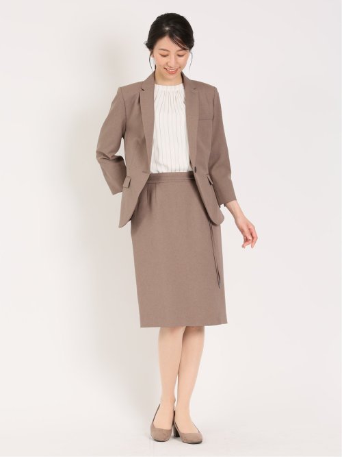 綿麻ライク タイトスカート 茶(セットアップ可能)