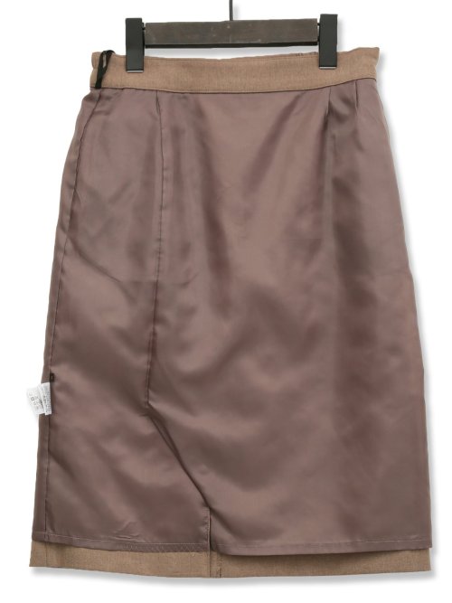 綿麻ライク タイトスカート 茶(セットアップ可能)