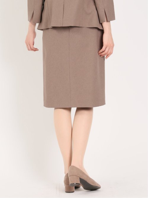 綿麻ライク タイトスカート 茶(セットアップ可能)