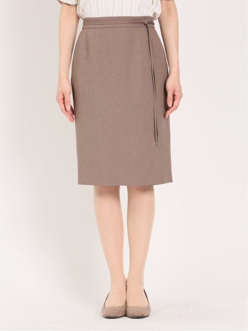 綿麻ライク タイトスカート 茶(セットアップ可能)