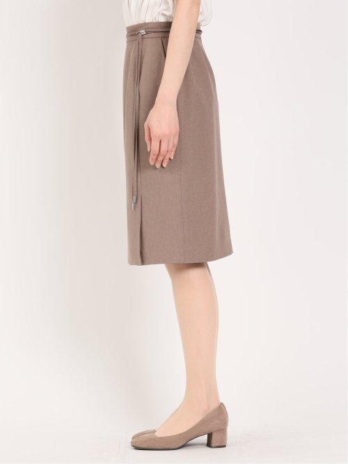 綿麻ライク タイトスカート 茶(セットアップ可能)