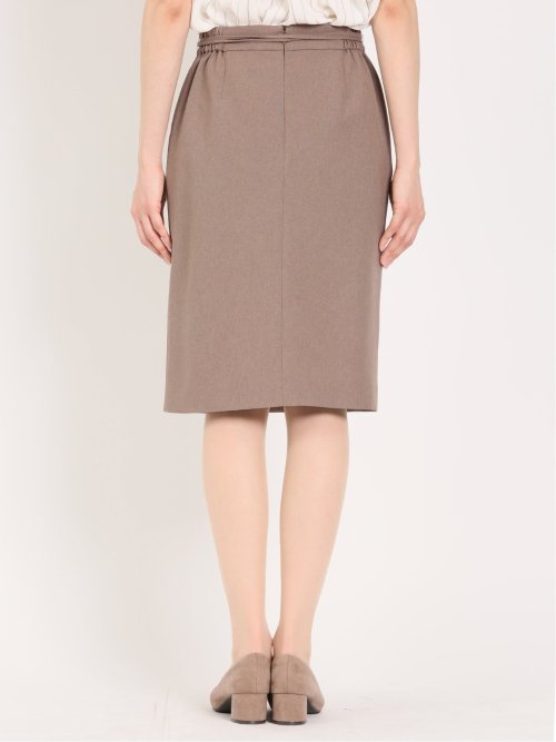 綿麻ライク タイトスカート 茶(セットアップ可能)