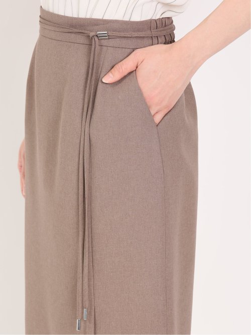 綿麻ライク タイトスカート 茶(セットアップ可能)