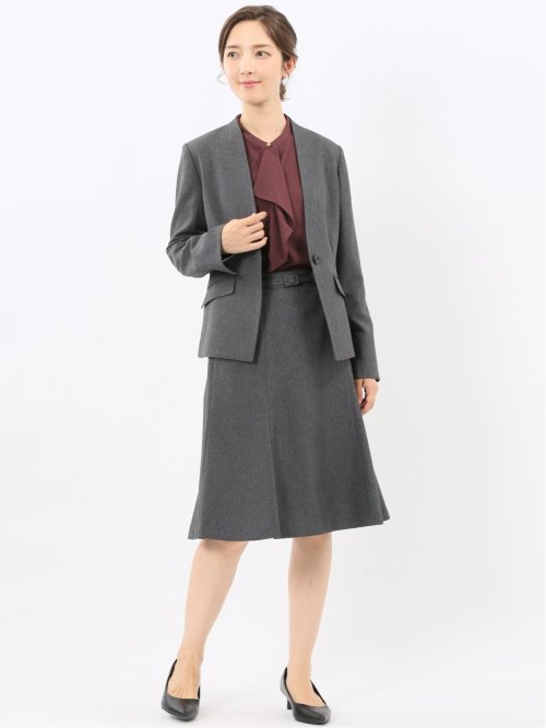 ストレッチウォッシャブル ウール調 フレアースカート グレー(セットアップ可能)