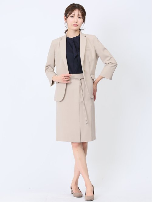 綿麻ライク タイトスカート ベージュ(セットアップ可能)