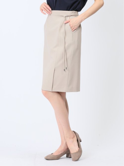 綿麻ライク タイトスカート ベージュ(セットアップ可能)