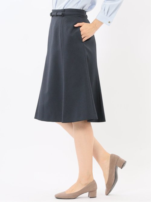 ストレッチウォッシャブル ウール調 フレアースカート 紺(セットアップ可能)