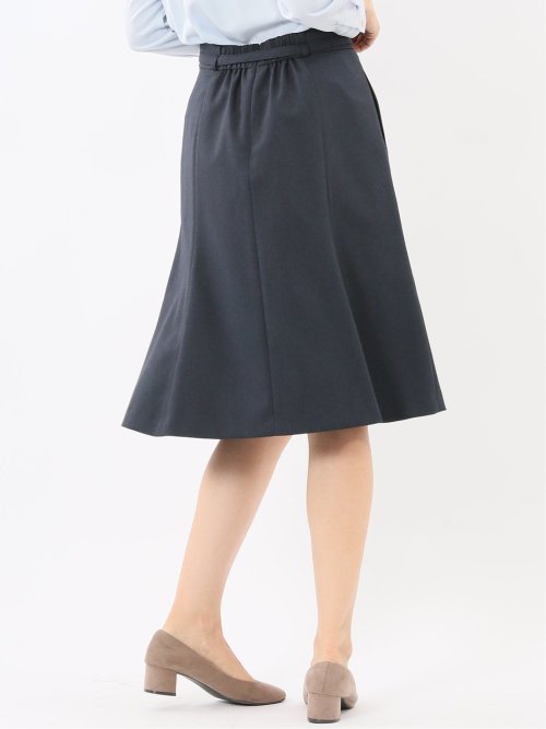 ストレッチウォッシャブル ウール調 フレアースカート 紺(セットアップ可能)
