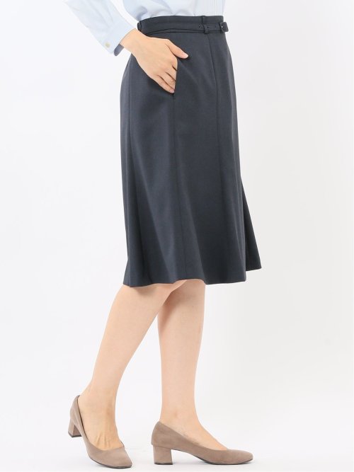 ストレッチウォッシャブル ウール調 フレアースカート 紺(セットアップ可能)