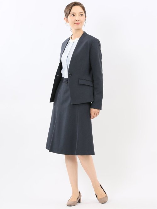 ストレッチウォッシャブル ウール調 フレアースカート 紺(セットアップ可能)