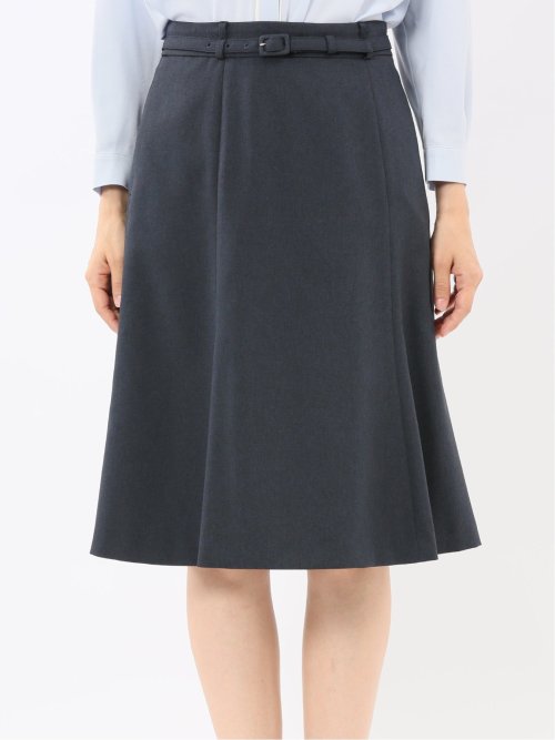 ストレッチウォッシャブル ウール調 フレアースカート 紺(セットアップ可能)