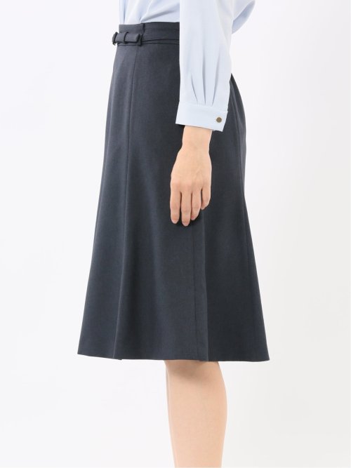 ストレッチウォッシャブル ウール調 フレアースカート 紺(セットアップ可能)
