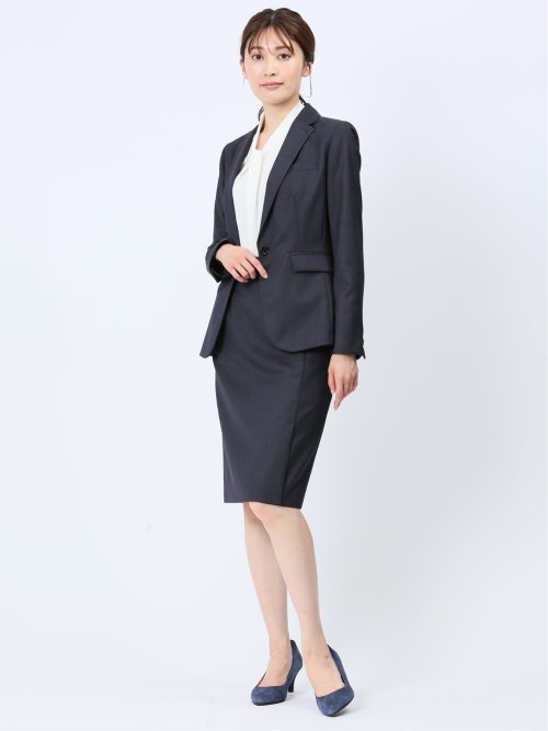 ウール混インディゴ調 タイトスカート(セットアップ可能)