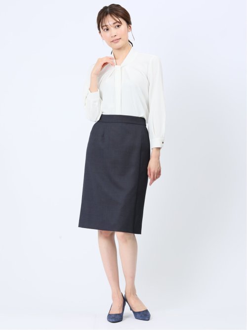 ウール混インディゴ調 タイトスカート(セットアップ可能)