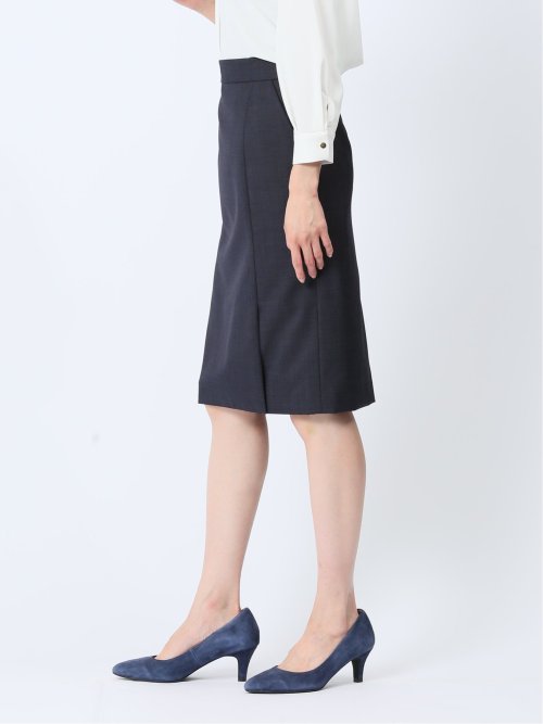 ウール混インディゴ調 タイトスカート(セットアップ可能)