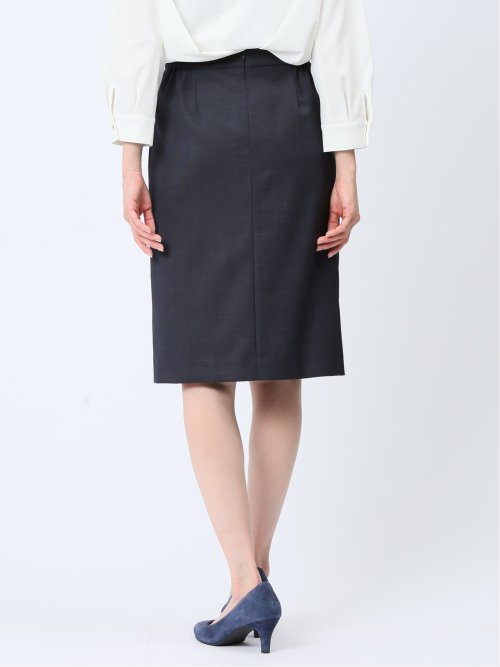 ウール混インディゴ調 タイトスカート(セットアップ可能)