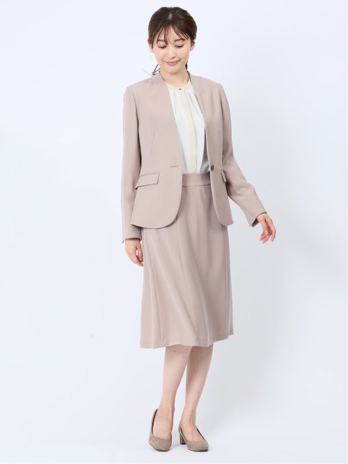 ストレッチウォッシャブル フレアースカート 茶(セットアップ可能)