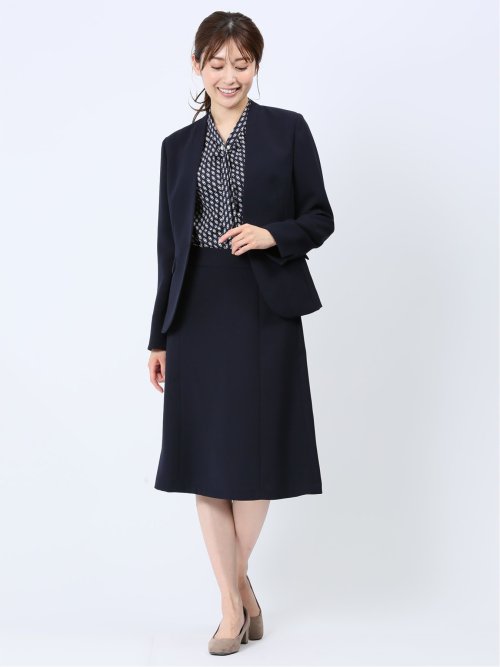 ストレッチウォッシャブル フレアースカート 紺(セットアップ可能)