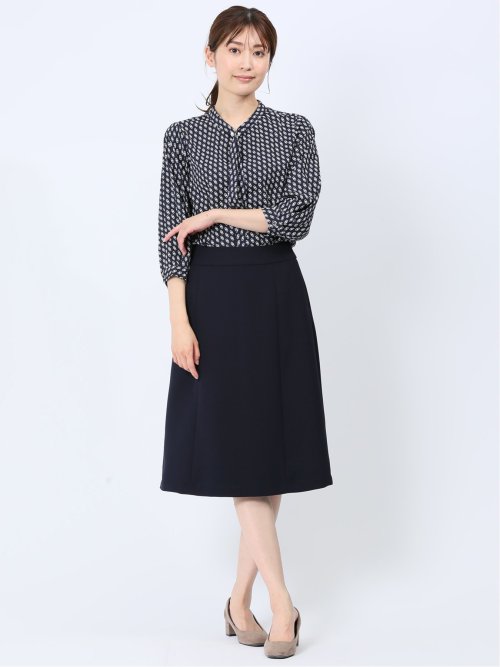 ストレッチウォッシャブル フレアースカート 紺(セットアップ可能)